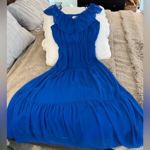 Ruffled Sleeveless Maxi Dress in Cobalt Blue